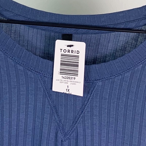 NWT Torrid Plus Size Ribbed Dolman Half Sleeve Lounge Tee Top In Blue - Picture 5 of 7